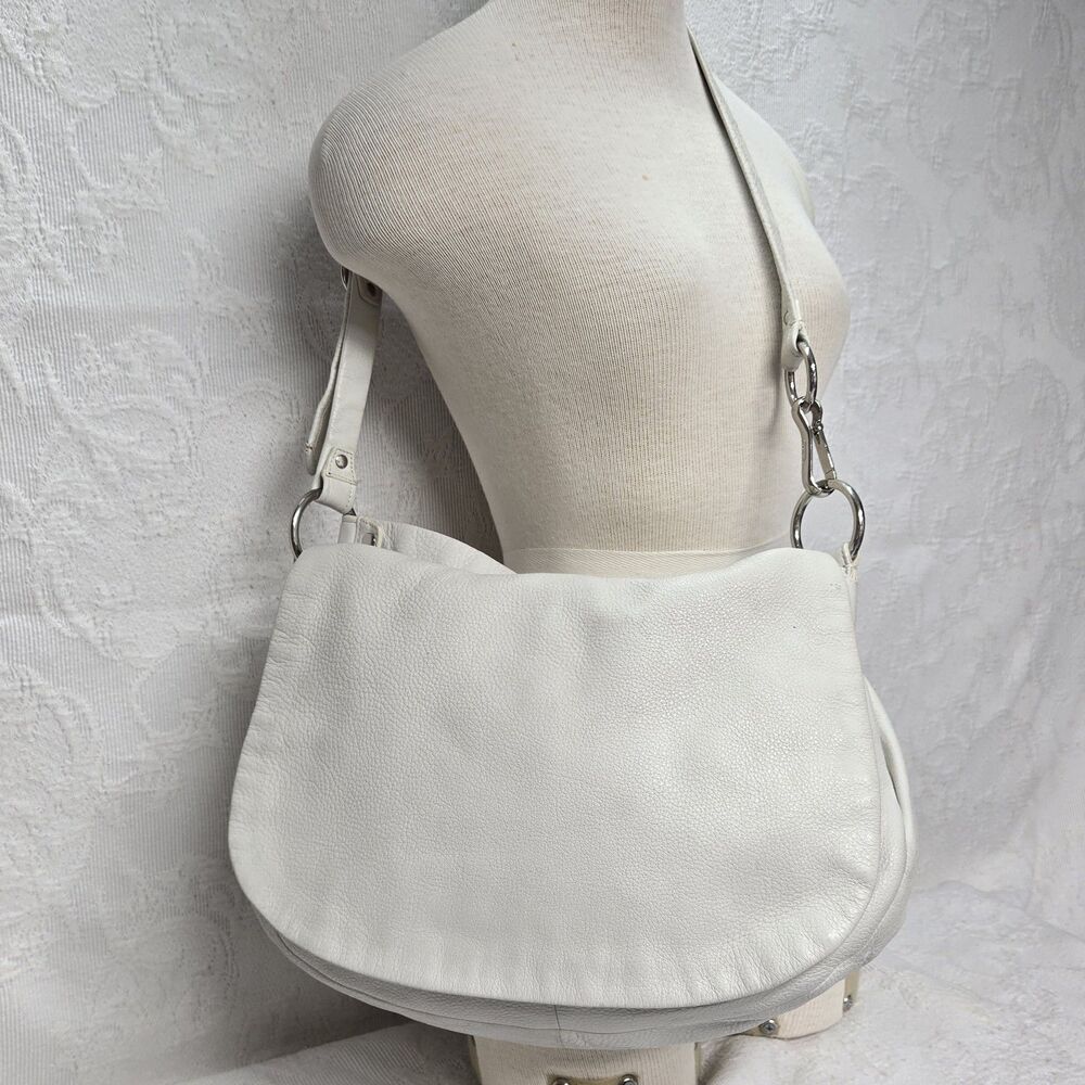 Coach White Soft Pebbled Leather Saddle Bag 13648 Vintage Y2K Quiet Luxury